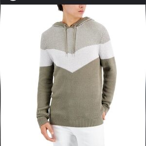 Mens NWT, New with tags [ INC] Striped Gray & White  hooded sweater.